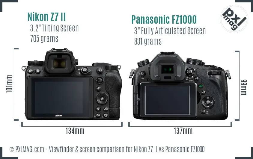 Nikon Z7 II vs Panasonic FZ1000 Screen and Viewfinder comparison