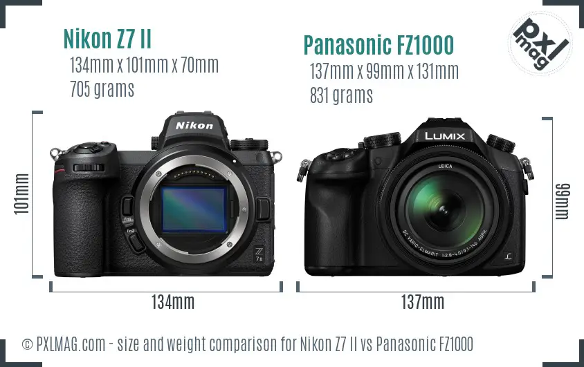 Nikon Z7 II vs Panasonic FZ1000 size comparison