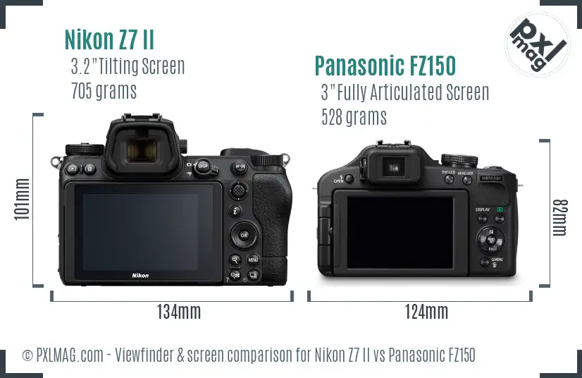 Nikon Z7 II vs Panasonic FZ150 Screen and Viewfinder comparison