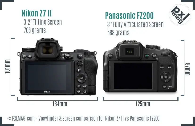 Nikon Z7 II vs Panasonic FZ200 Screen and Viewfinder comparison