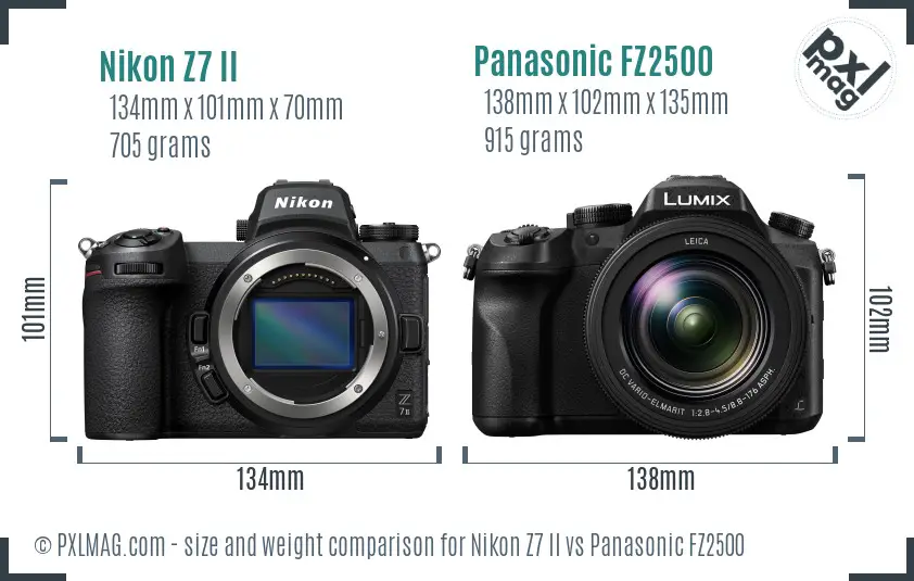 Nikon Z7 II vs Panasonic FZ2500 size comparison
