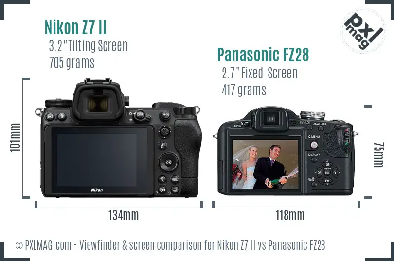 Nikon Z7 II vs Panasonic FZ28 Screen and Viewfinder comparison