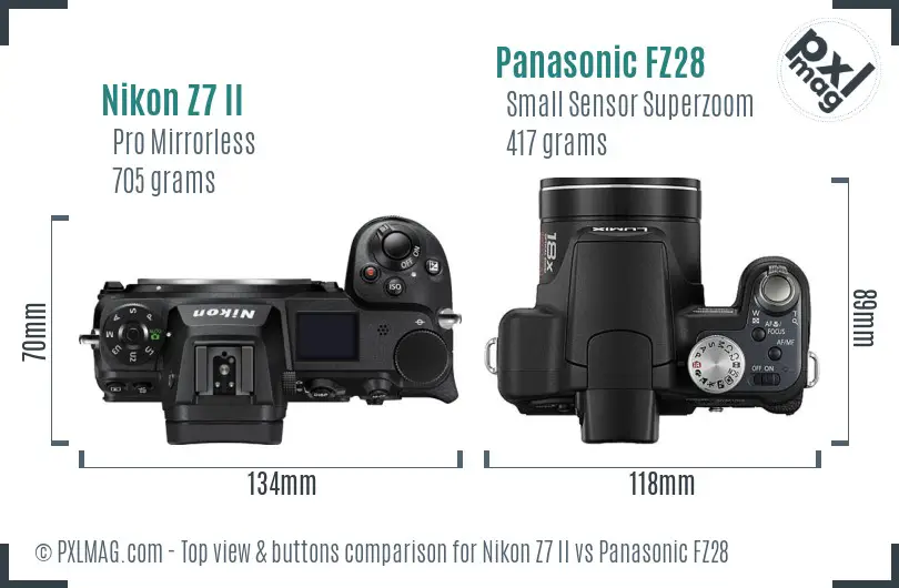 Nikon Z7 II vs Panasonic FZ28 top view buttons comparison