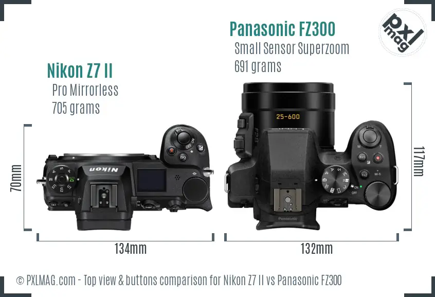 Nikon Z7 II vs Panasonic FZ300 top view buttons comparison