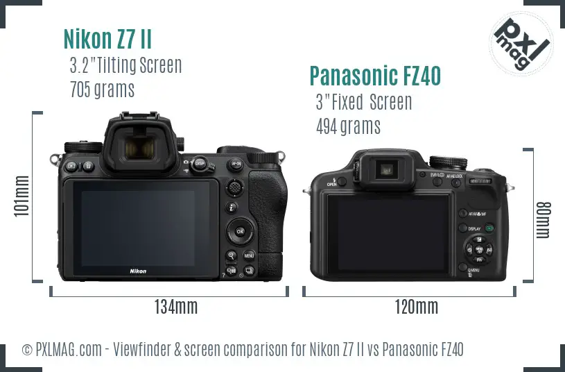 Nikon Z7 II vs Panasonic FZ40 Screen and Viewfinder comparison
