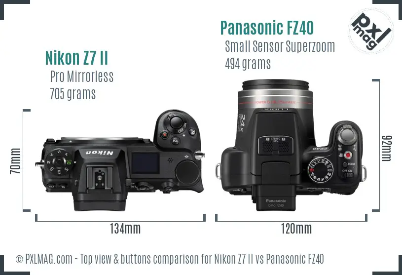Nikon Z7 II vs Panasonic FZ40 top view buttons comparison