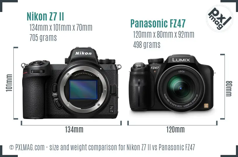 Nikon Z7 II vs Panasonic FZ47 size comparison