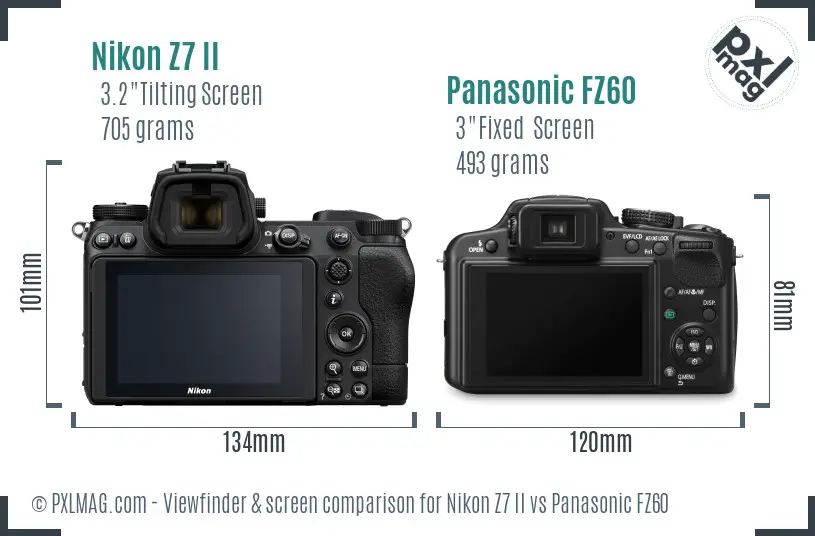 Nikon Z7 II vs Panasonic FZ60 Screen and Viewfinder comparison