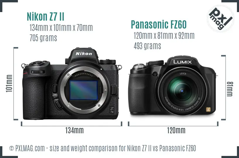 Nikon Z7 II vs Panasonic FZ60 size comparison