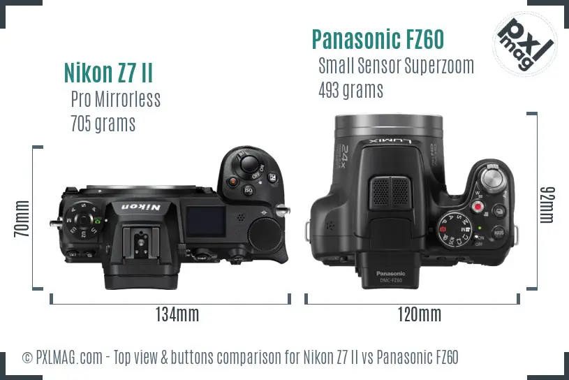 Nikon Z7 II vs Panasonic FZ60 top view buttons comparison