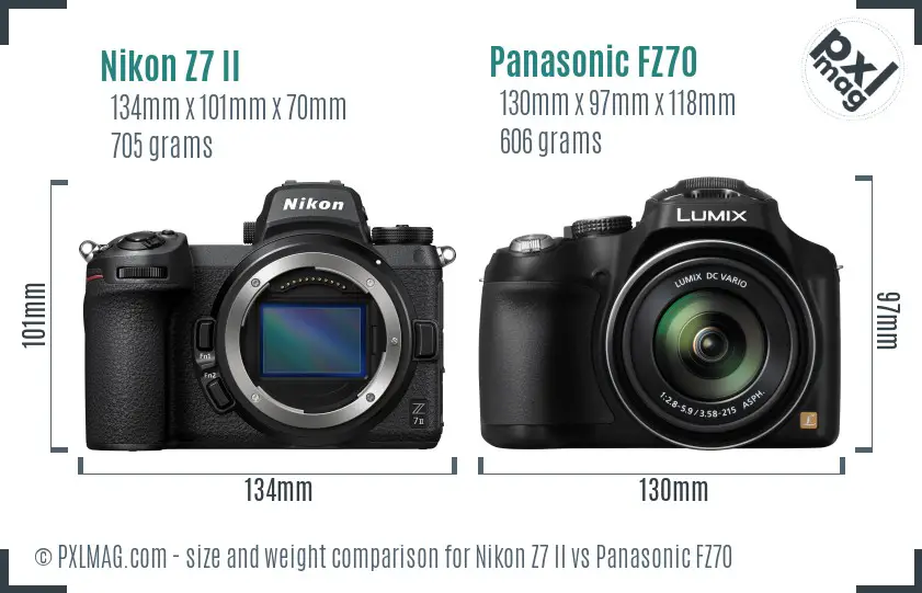 Nikon Z7 II vs Panasonic FZ70 size comparison