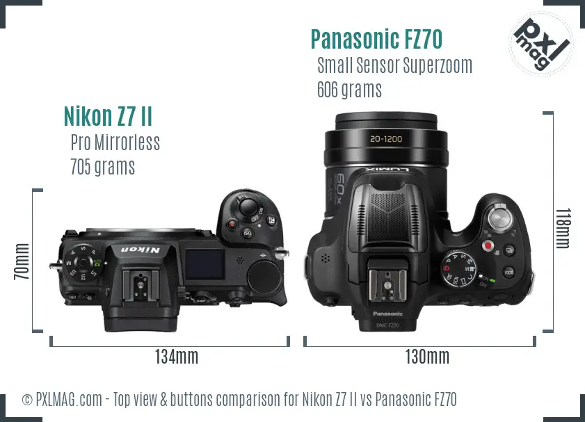 Nikon Z7 II vs Panasonic FZ70 top view buttons comparison