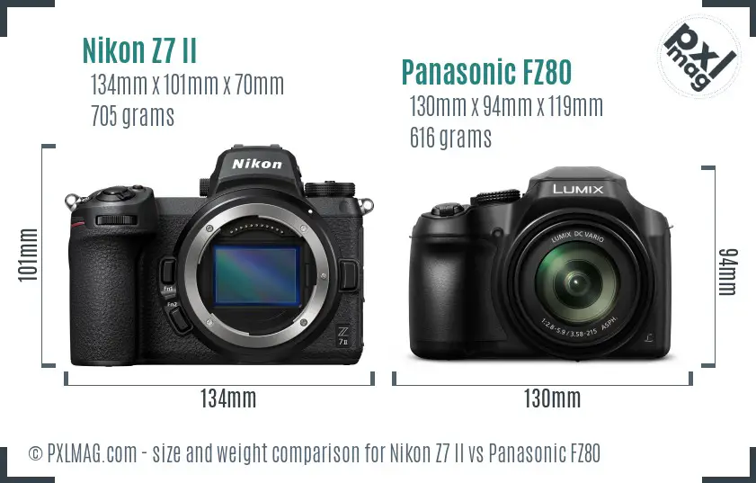 Nikon Z7 II vs Panasonic FZ80 size comparison