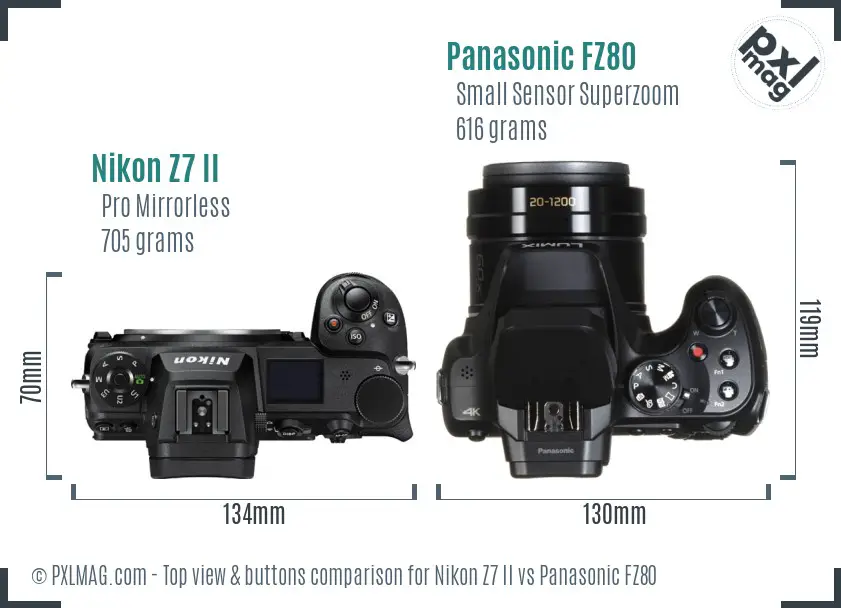 Nikon Z7 II vs Panasonic FZ80 top view buttons comparison
