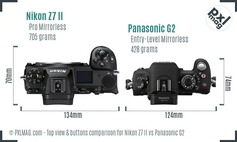 Nikon Z7 II vs Panasonic G2 top view buttons comparison