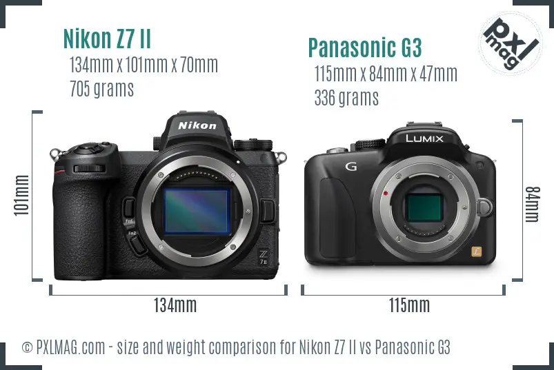 Nikon Z7 II vs Panasonic G3 size comparison
