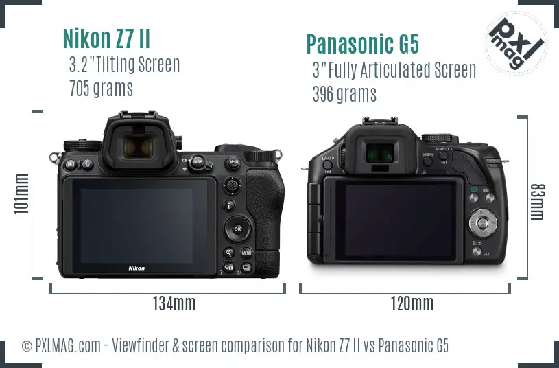 Nikon Z7 II vs Panasonic G5 Screen and Viewfinder comparison