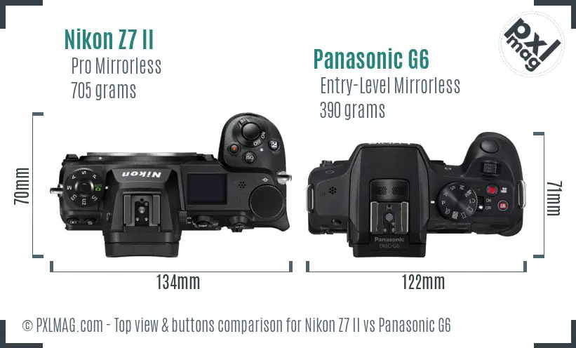 Nikon Z7 II vs Panasonic G6 top view buttons comparison