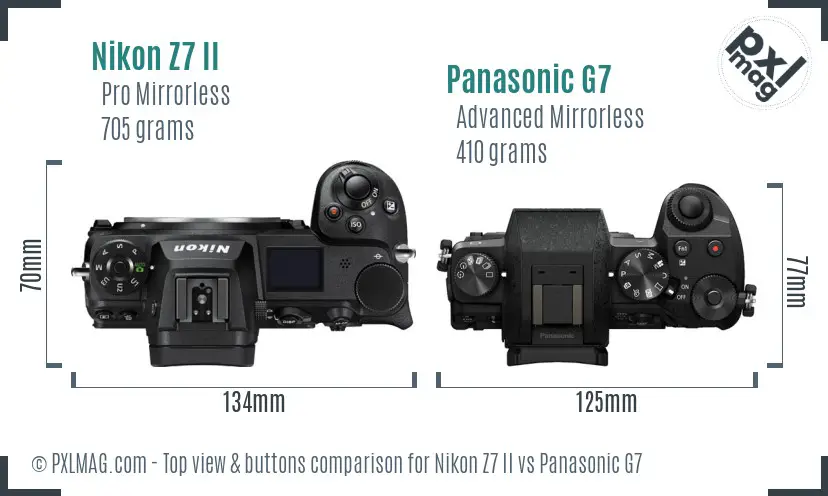 Nikon Z7 II vs Panasonic G7 top view buttons comparison