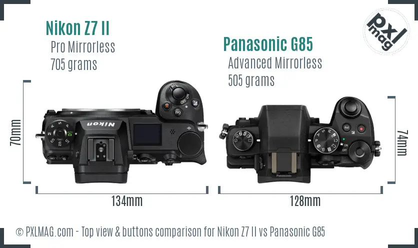 Nikon Z7 II vs Panasonic G85 top view buttons comparison