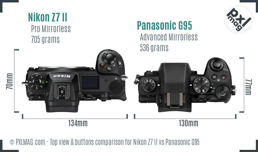 Nikon Z7 II vs Panasonic G95 top view buttons comparison