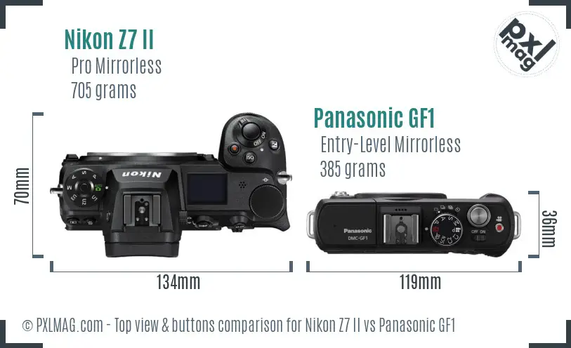 Nikon Z7 II vs Panasonic GF1 top view buttons comparison