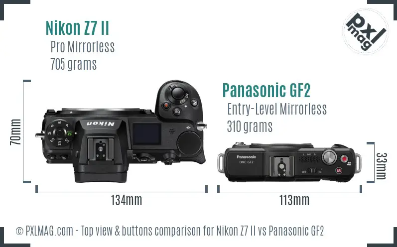 Nikon Z7 II vs Panasonic GF2 top view buttons comparison