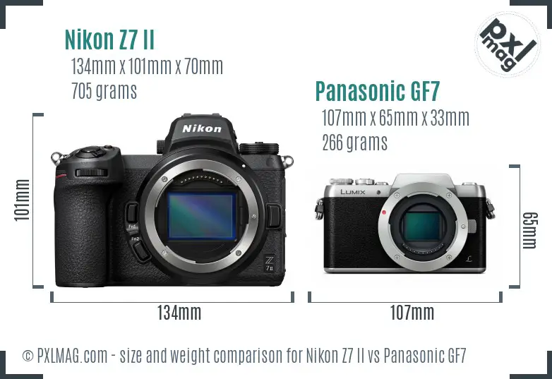 Nikon Z7 II vs Panasonic GF7 size comparison