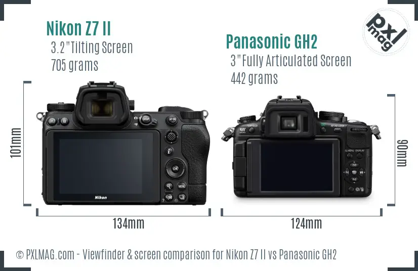 Nikon Z7 II vs Panasonic GH2 Screen and Viewfinder comparison