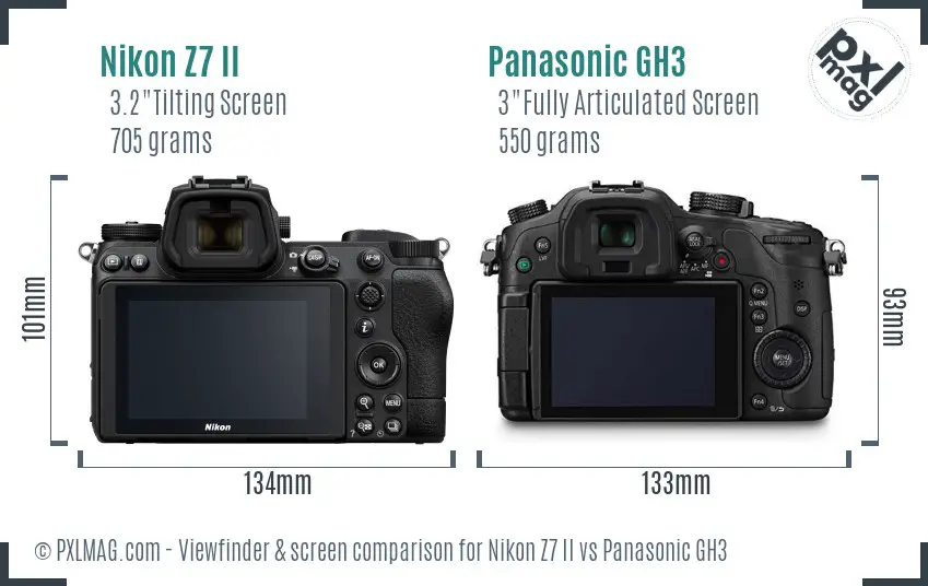 Nikon Z7 II vs Panasonic GH3 Screen and Viewfinder comparison