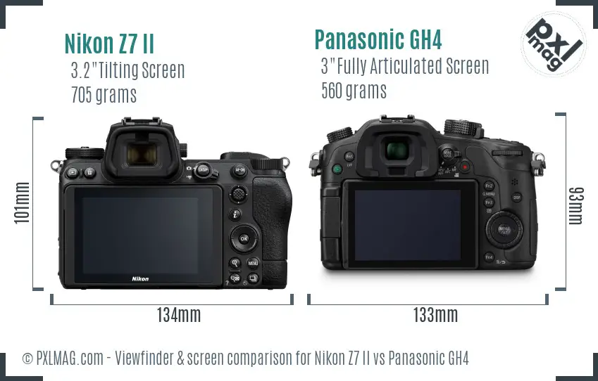 Nikon Z7 II vs Panasonic GH4 Screen and Viewfinder comparison