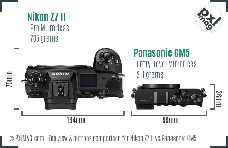 Nikon Z7 II vs Panasonic GM5 top view buttons comparison