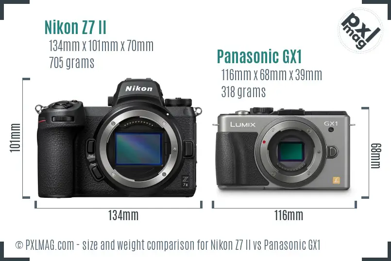 Nikon Z7 II vs Panasonic GX1 size comparison