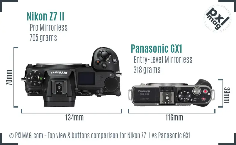 Nikon Z7 II vs Panasonic GX1 top view buttons comparison