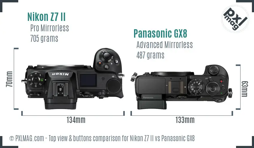 Nikon Z7 II vs Panasonic GX8 top view buttons comparison