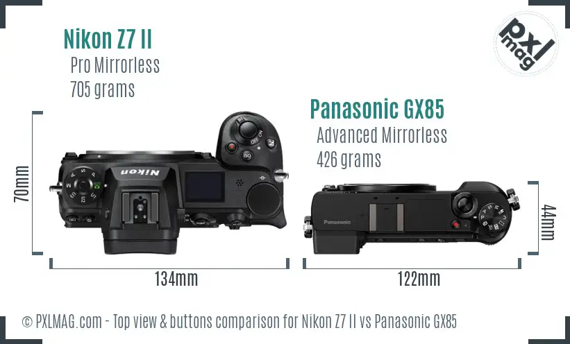 Nikon Z7 II vs Panasonic GX85 top view buttons comparison