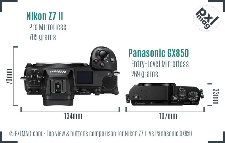 Nikon Z7 II vs Panasonic GX850 top view buttons comparison