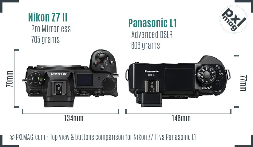 Nikon Z7 II vs Panasonic L1 top view buttons comparison