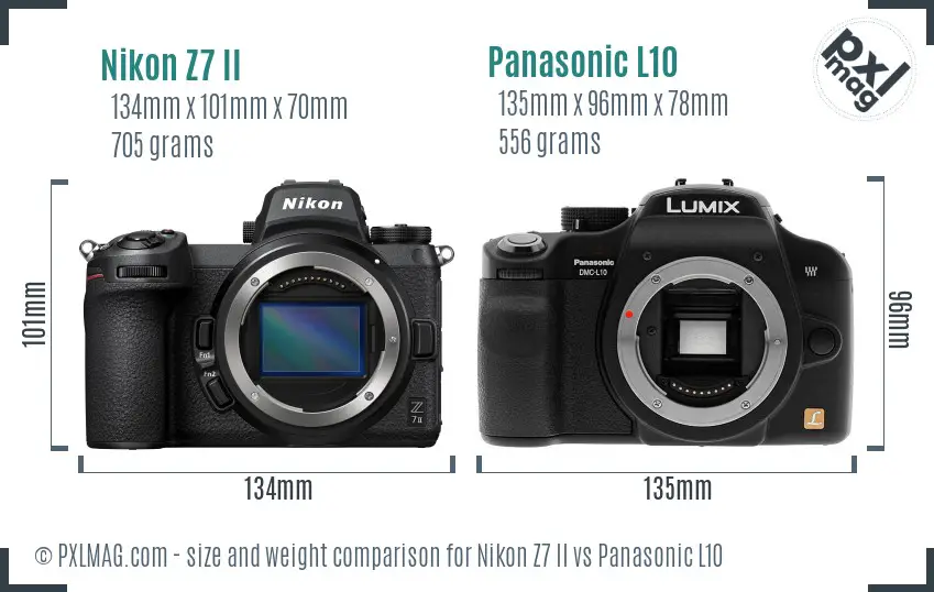 Nikon Z7 II vs Panasonic L10 size comparison