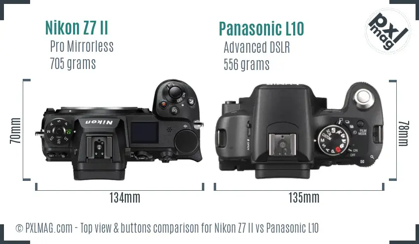 Nikon Z7 II vs Panasonic L10 top view buttons comparison
