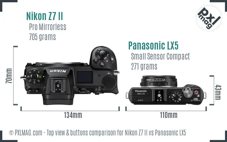 Nikon Z7 II vs Panasonic LX5 top view buttons comparison