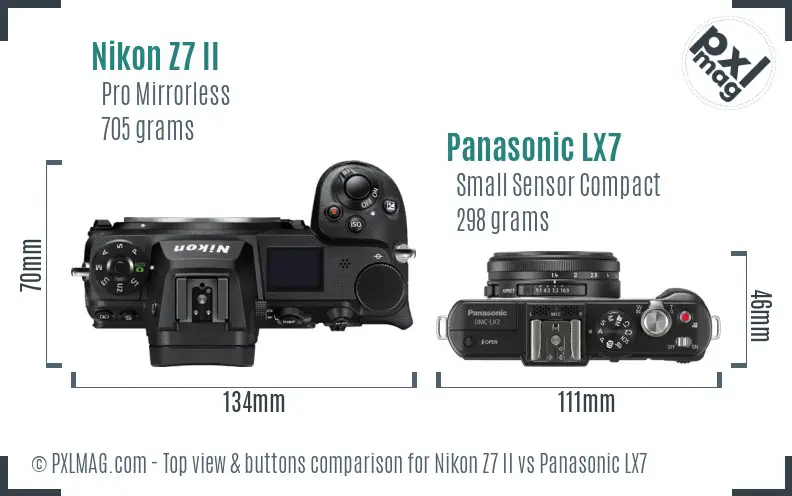 Nikon Z7 II vs Panasonic LX7 top view buttons comparison
