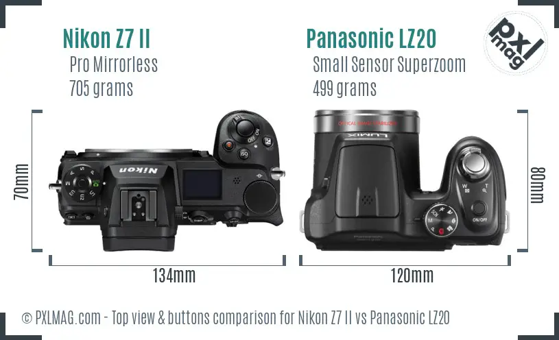 Nikon Z7 II vs Panasonic LZ20 top view buttons comparison