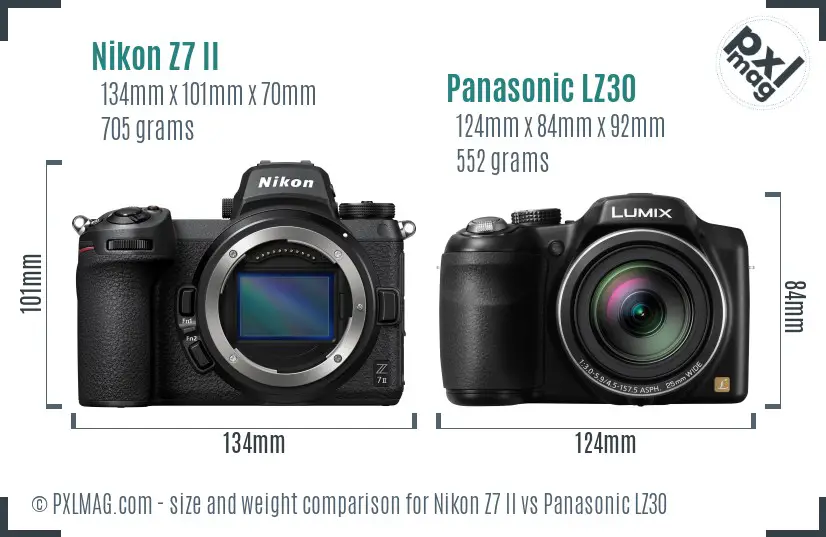 Nikon Z7 II vs Panasonic LZ30 size comparison