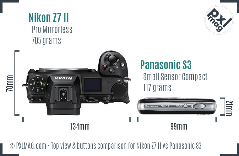 Nikon Z7 II vs Panasonic S3 top view buttons comparison