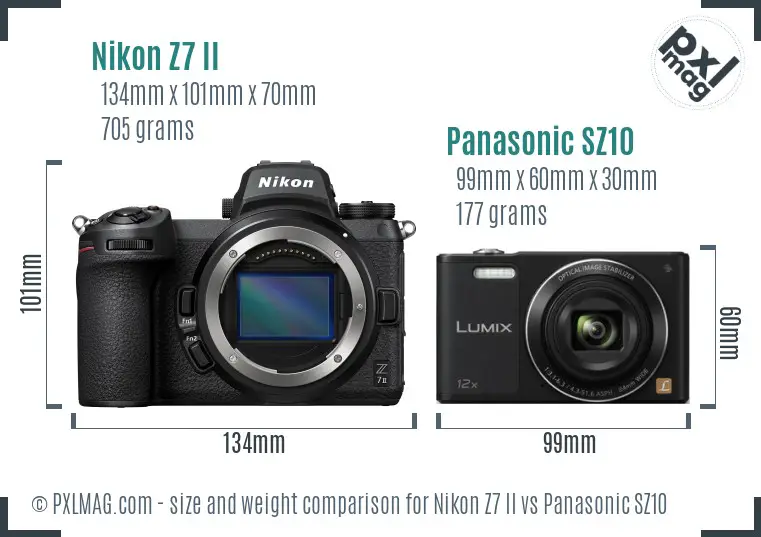 Nikon Z7 II vs Panasonic SZ10 size comparison