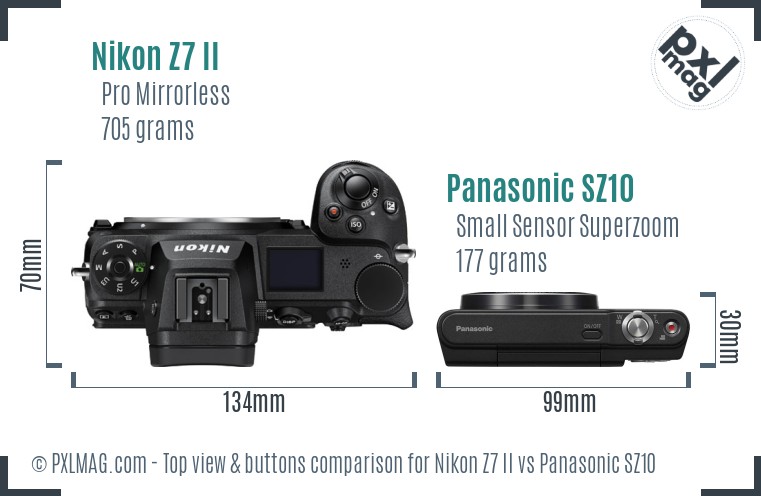 Nikon Z7 II vs Panasonic SZ10 top view buttons comparison