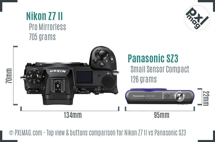 Nikon Z7 II vs Panasonic SZ3 top view buttons comparison