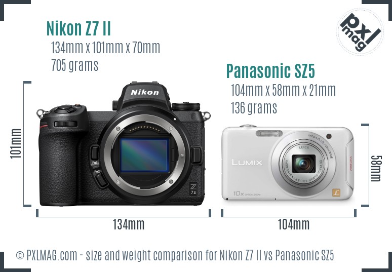 Nikon Z7 II vs Panasonic SZ5 size comparison