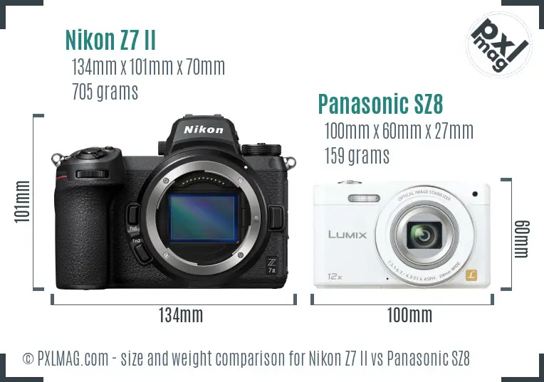 Nikon Z7 II vs Panasonic SZ8 size comparison